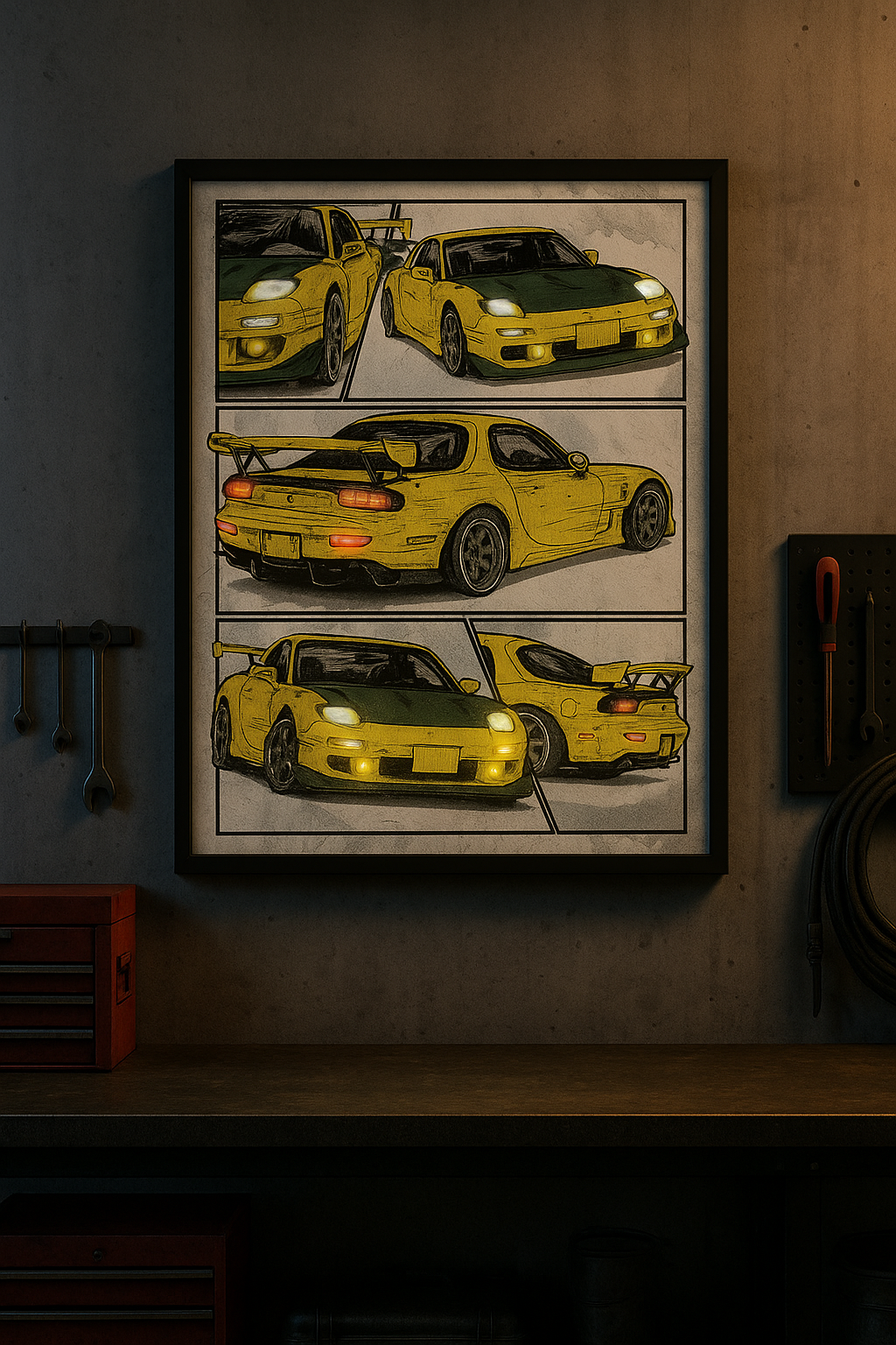 RX-7 Nights | Backlit Comic-Style Wall Art Frame